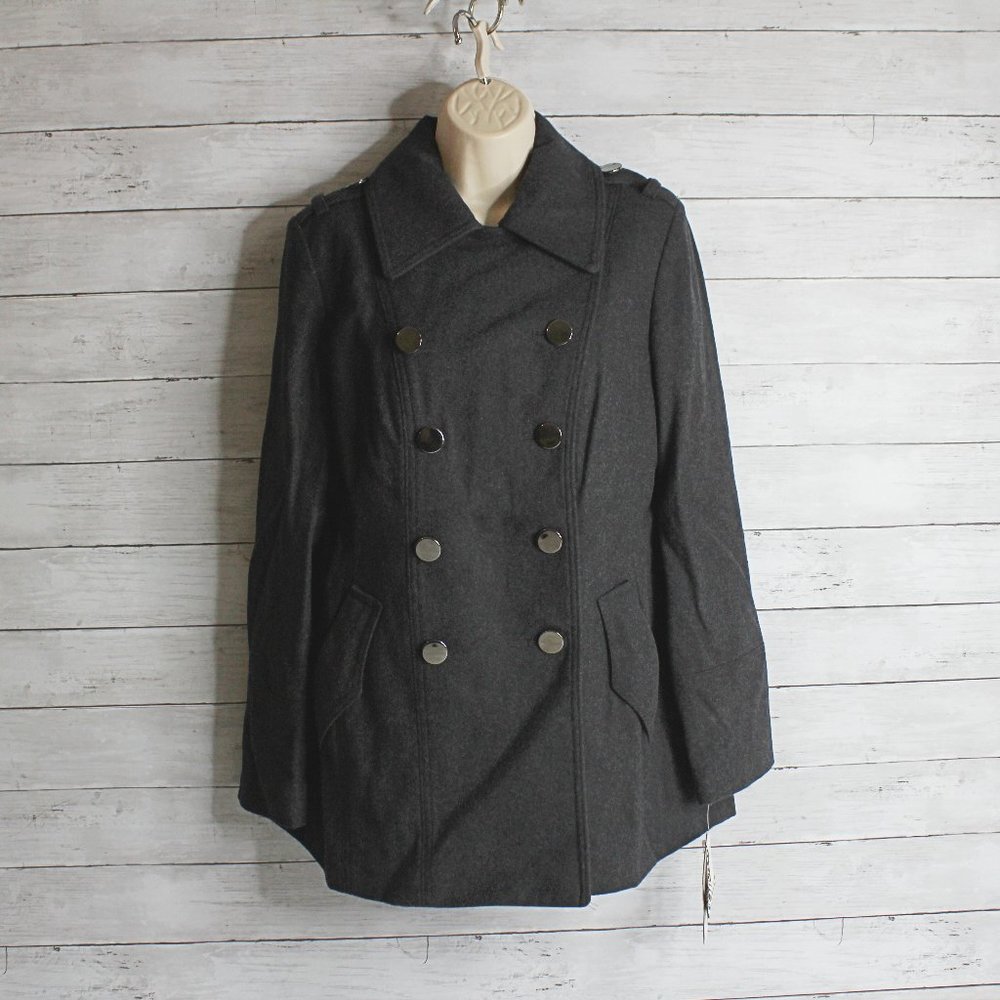 Dana Buchman Women's Wool Winter Peacoat Size M Gray Double Breasted